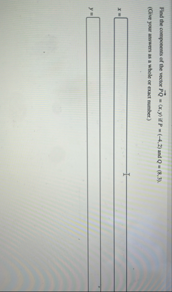Find the components of the vector vec ( P Q ) = (