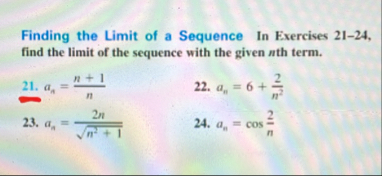 Finding the Limit of a Sequence In Exercises 2 1