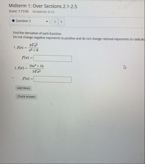 Midterm 1 : Over Sections 2 . 1 - 2 . 5 Score: 7