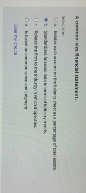 A common - size financial statement: Select one: