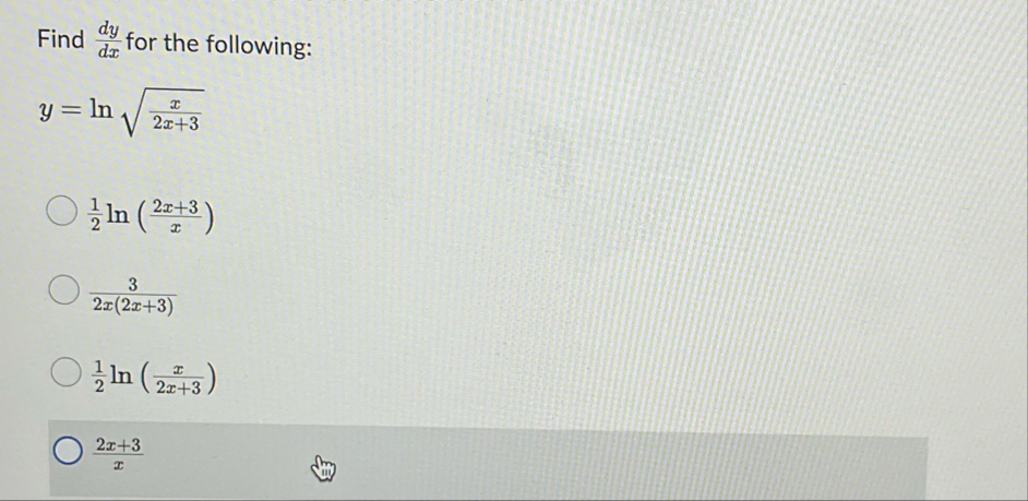 Find d y d x for the following: y = l n x 2 x 3 2