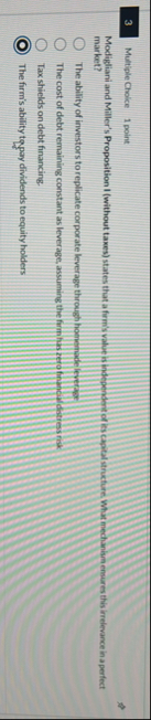 3 Multiple Choice 1 point. Modigliani and
