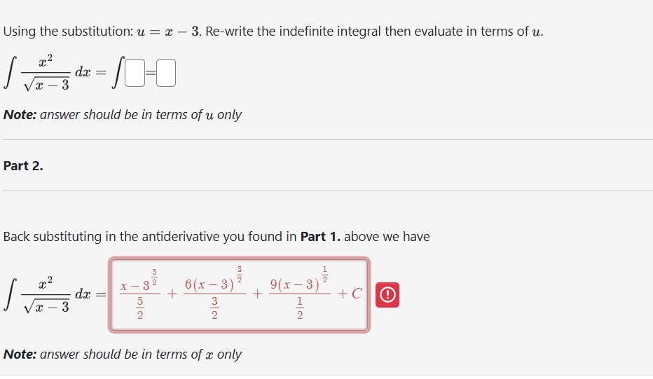 Using the substitution: u = x - 3 . R e - write