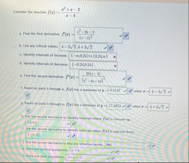 Consider the function f ( x ) = x 2 x - 2 x - 4 .