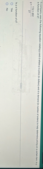 * A company uses the following equation relating