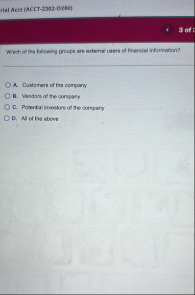 rial Acct ( ACCT - 2 3 0 2 - 0 2 8 0 ) Which of