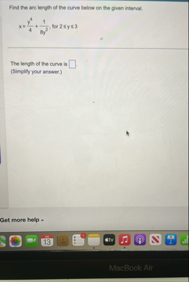 Find the arc length of the curve below on the