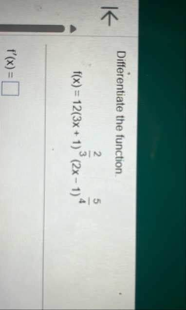 Differentiate the function. f ( x ) = 1 2 ( 3 x 1