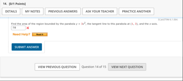 [ 0 / 1 Points ] SCalcET 9 M 6 . 1 . 0 6 4 . Find