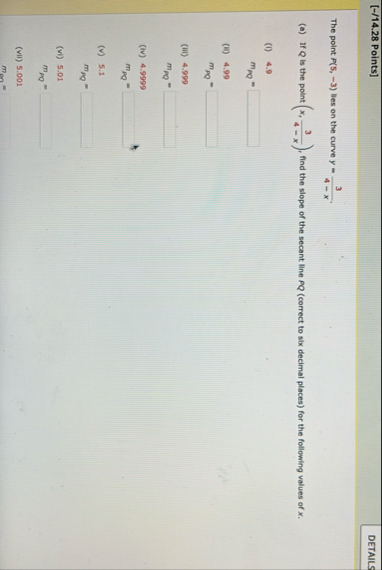 [ - / 1 4 . 2 8 Points ] DETAILS The point P ( 5
