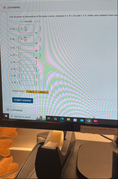 [ 1 / 4 Points ] Find all points of intersection
