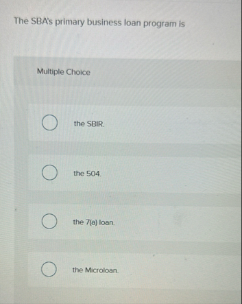 The SBA's primary business loan program is