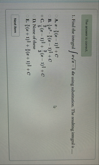 Find the integral x x - 1 2 d x using