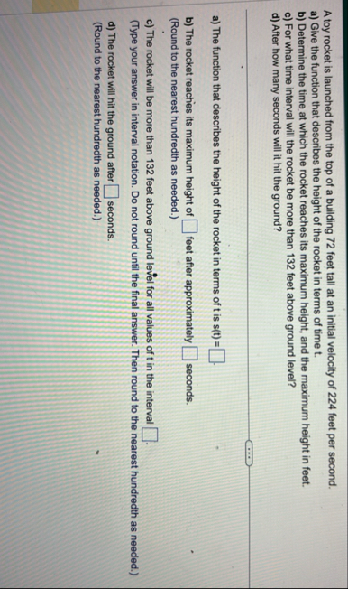 A toy rocket is launched from the top of a