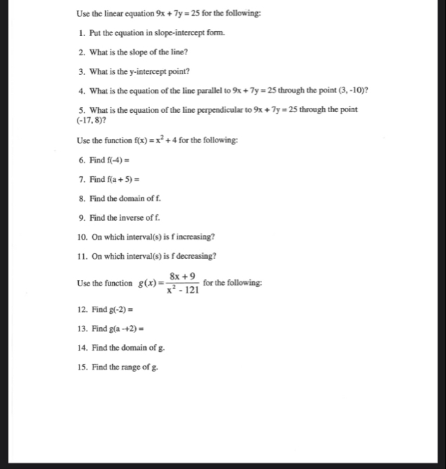 Use the linear equation 9 x 7 y = 2 5 for the