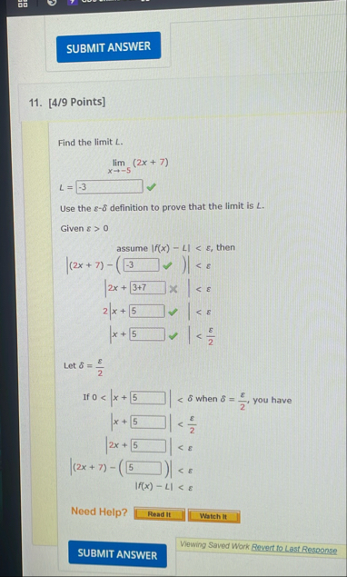 SUBMIT ANSWER 1 1 . [ 4 / 9 Points ] Find the