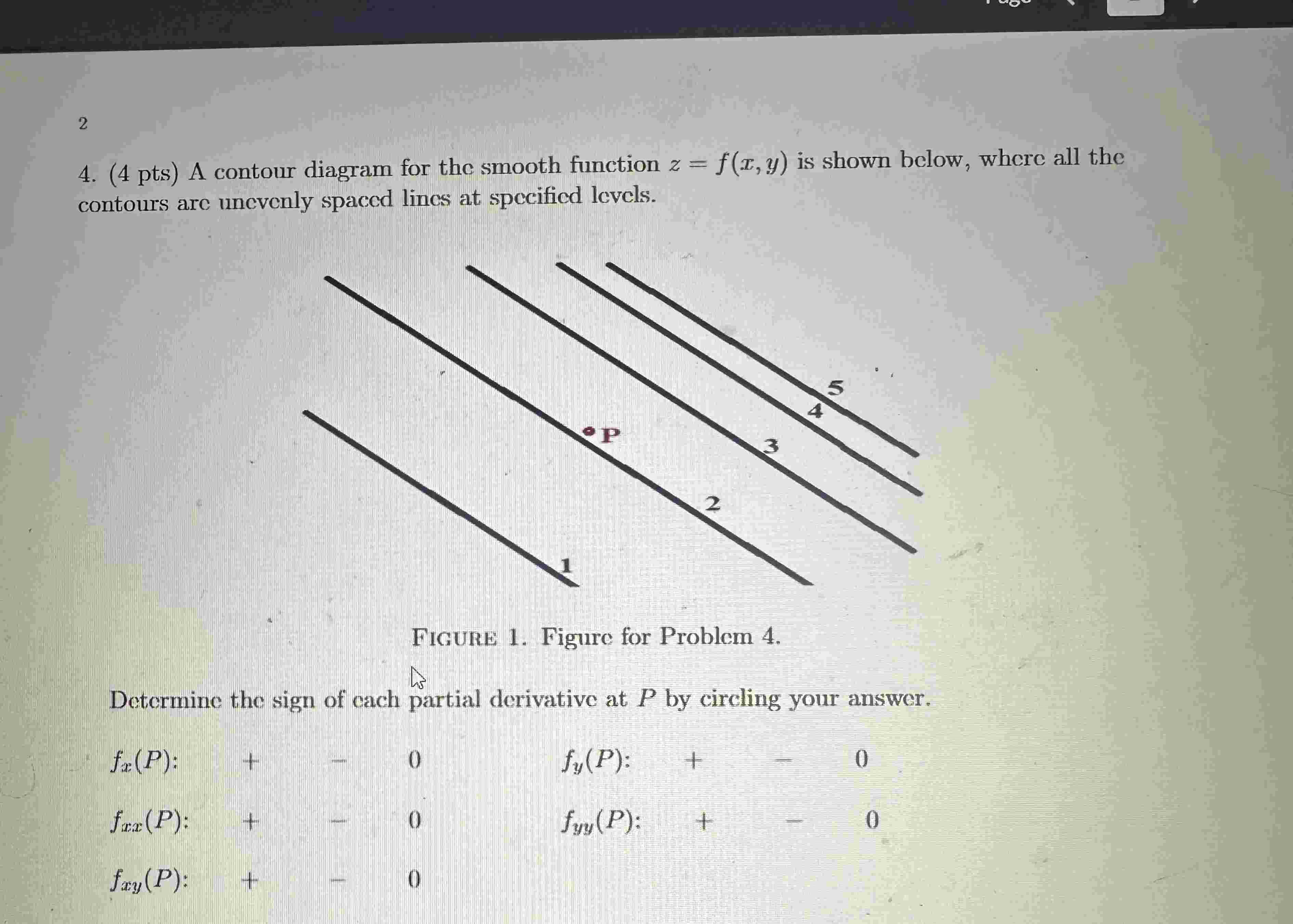 4 . ( 4 pts ) A contour diagram for the smooth