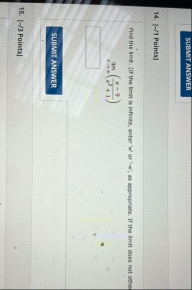 SUBMIT ANSWER 1 4 . [ - / 1 Points ] Find the