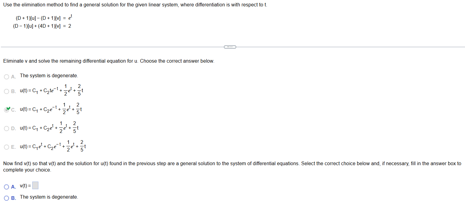 ( D + 1 ) [ u ] - ( D + 1 ) [ v ] = e t ( D - 1 )