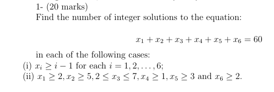 1 - ( 2 0 marks ) Find the number o f integer