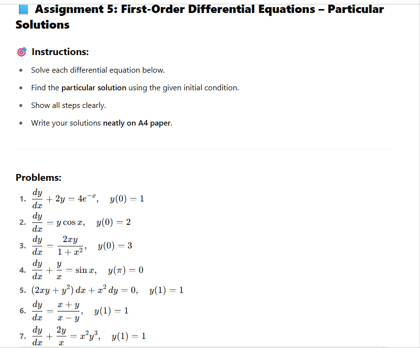 Assignment 5 : First - Order Differential