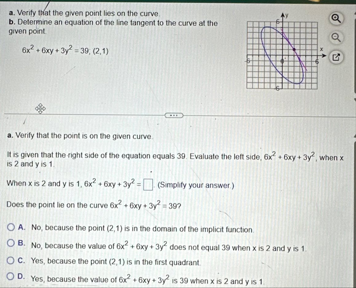 a . Verify that the given point lies on the