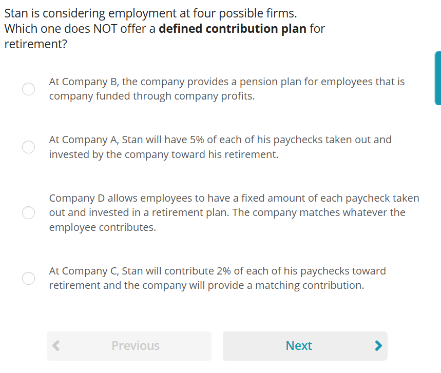 Stan is considering employment at four possible