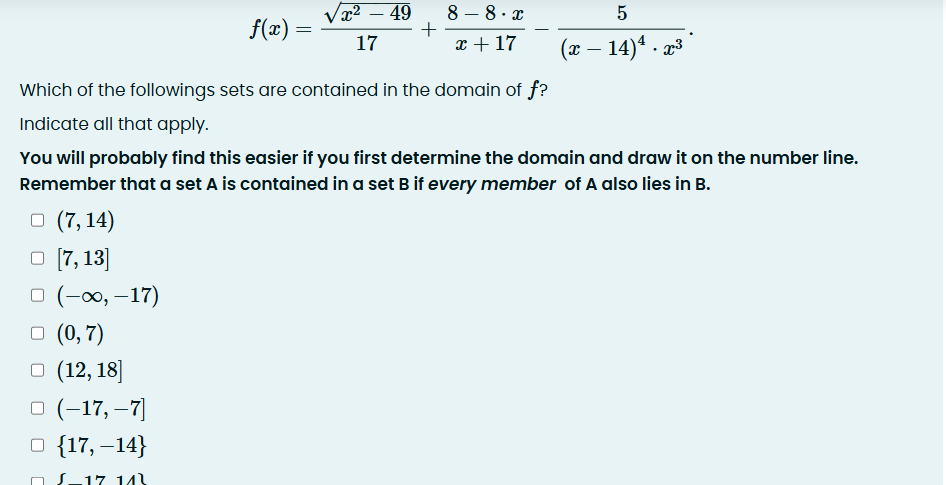 f ( x ) = x 2 - 4 9 2 1 7 + 8 - 8 * x x + 1 7 - 5