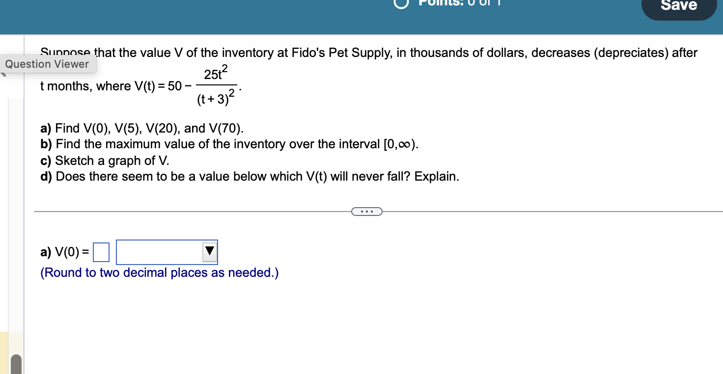 S n n n c e that the value V o f the inventory a