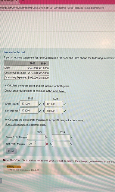 Take me to the text A partial income statement