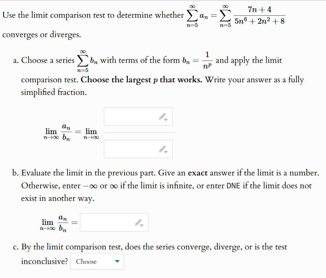 Use the l i m i t comparison test t o determine