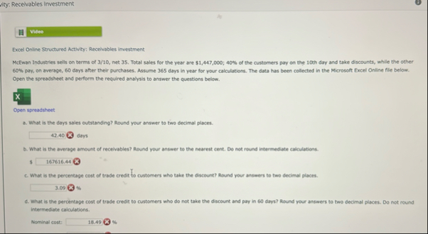 vity: Receivables Investment Wides Excel Online