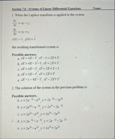 Section 7 . 6 - Systems of I inear Differential
