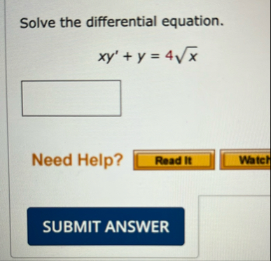 Solve the differential equation. x y ' y = 4 x 2
