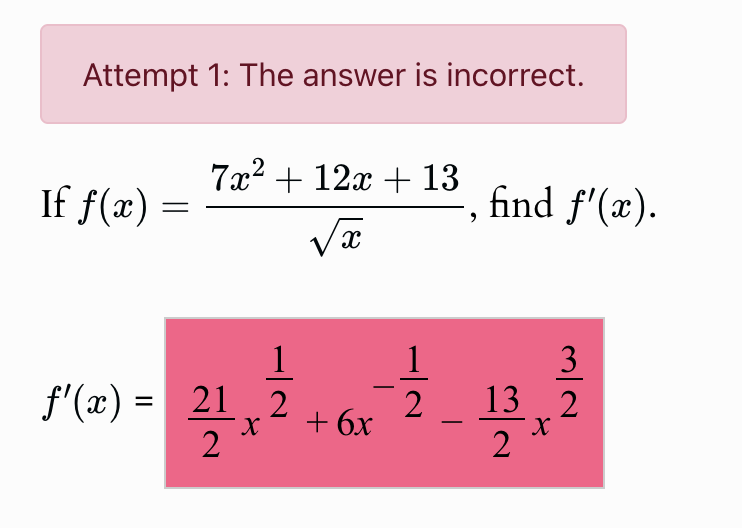 Attempt 1 : The answer i s incorrect. I f f ( x )