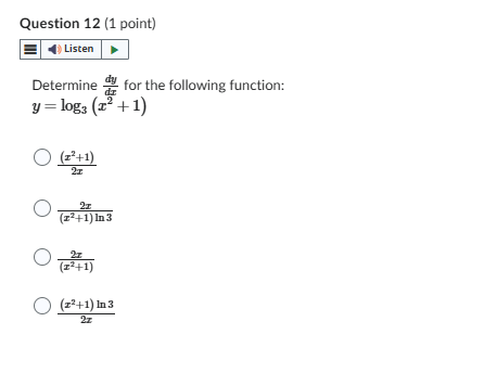 Question 1 2 ( 1 point ) Determine d y d x for