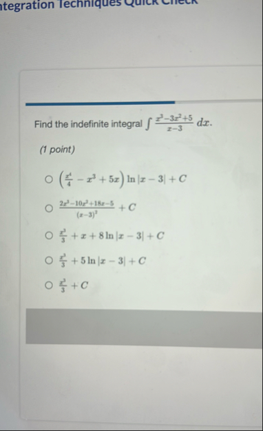 Find the indefinite integral x 3 - 3 x 2 5 x - 3