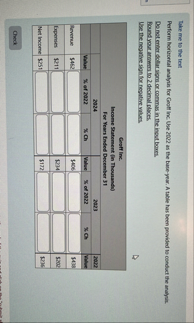 Take me to the text Perform horizontal analysis