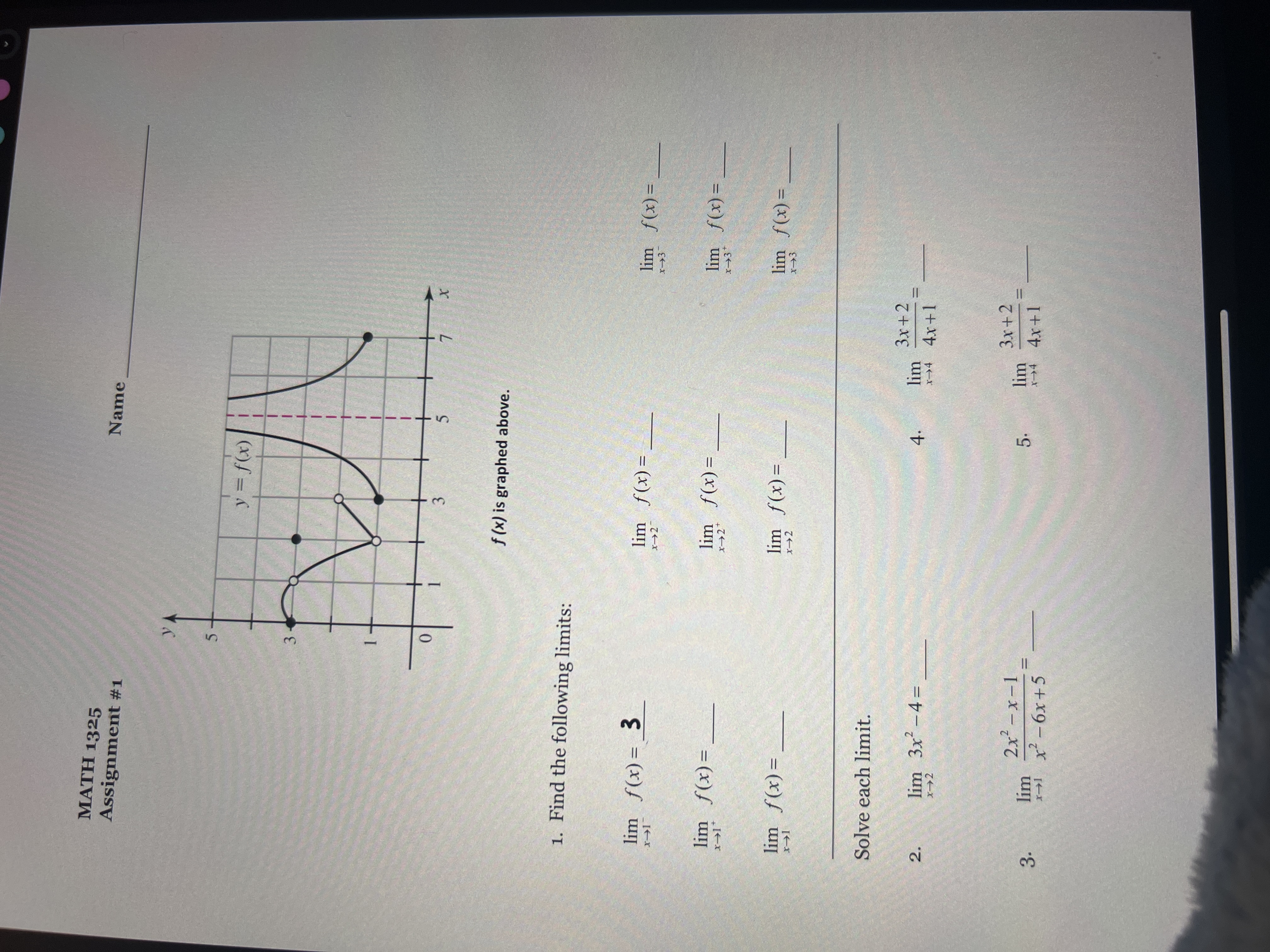 MATH 1 3 2 5 Assignment # 1 Name q , f ( x ) i s