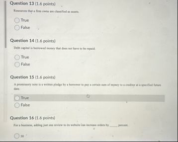 Question 1 3 ( 1 . 6 points ) Resources that a