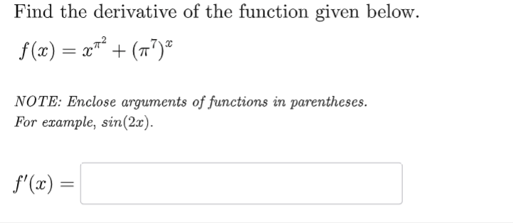 Find the derivative o f the function given below.