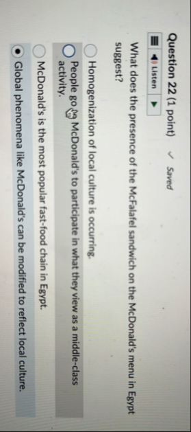 Question 2 2 ( 1 point ) Saved Listen What does