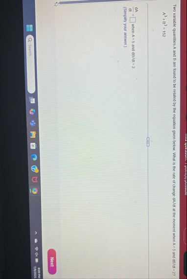 Two variable quantities A and B are found to be