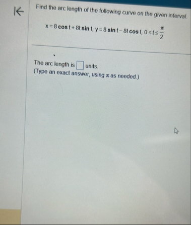 Find the arc length of the following curve on the