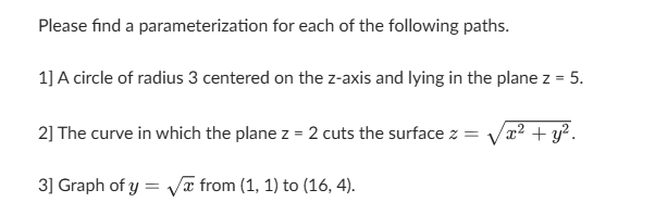 Please find a parameterization for each o f the