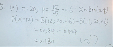 ] = 2 0 , p = 1 5 2 5 = 0 . 6 , x B i n ( n , p )