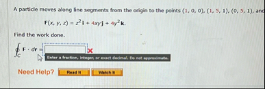 A particle moves along line segments from the