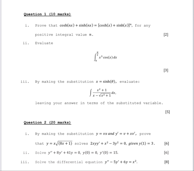 Question 1 ( 1 0 marks ) i . Prove that c o s h (