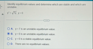 Identify equilibrium values and determine which