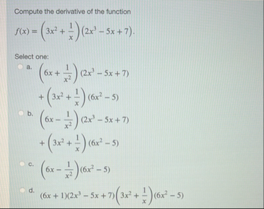 Compute the derivative of the function f ( x ) =